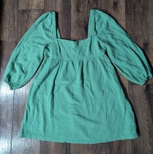 J.Crew Women's Mint Green Cotton Lightspun Long Sleeve Mini Dress Size Large